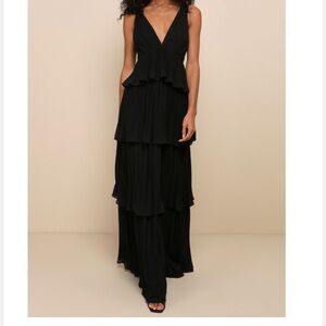 New Black Pleated Backless Tiered Maxi Dress from Lulus XL